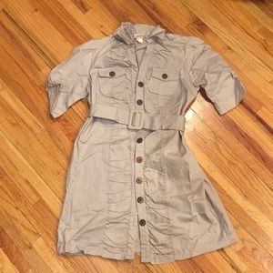 Gray Button Down Belted Dress Large